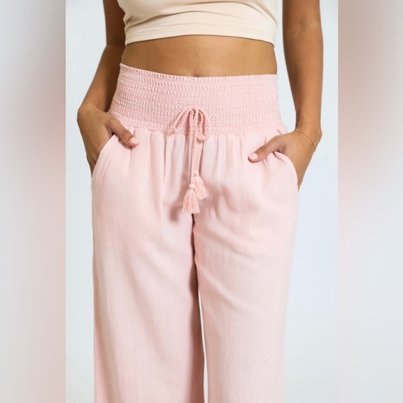 Rewash Luna boardwalk Linen wide leg pants hi rise smocked elastic waist large - Picture 4 of 16